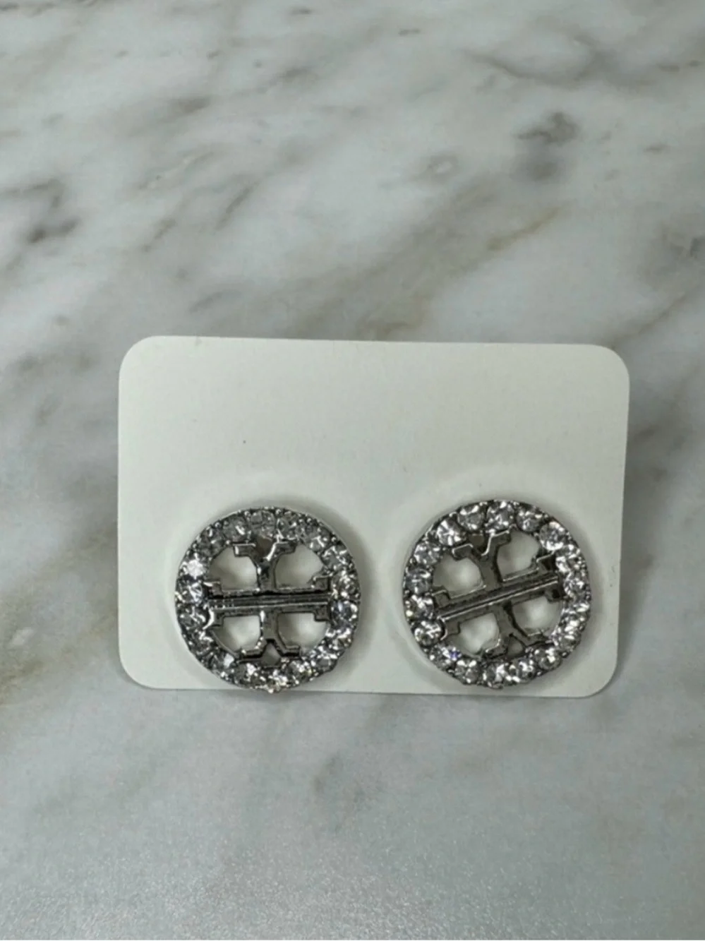 New! Tory Burch-Inspired Silver Reverse QZ Earrings OS